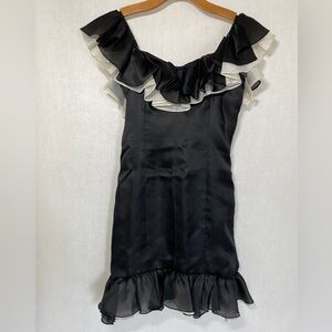 Silk Black Ruffled Off-Shoulder Dress, Size 6